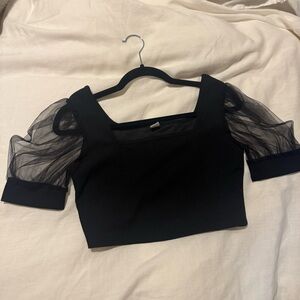 Black Top with Sheer Sleeves